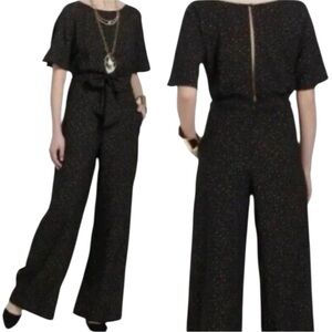 Anthropologie Corey Lynn Calter Black Jumpsuit with Flutter Sleeves and Wide-Leg